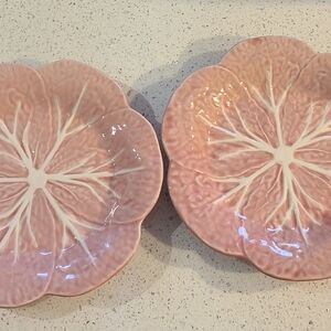 Bordallo Pinheiro Pink Floral Ceramic 9" Plates Rare, Made In Portugal EUC